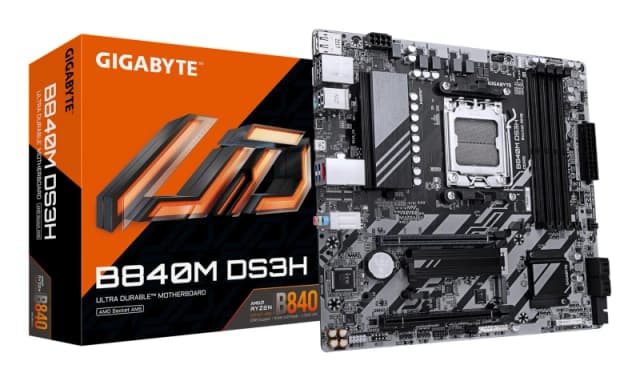 Gigabyte Gigabyte B840M DS3H Motherboard - AMD Ryzen 9000 CPUs, 8+2+2 Phases VRM, up to 8200MHz DDR5, 2xPCIe 4.0 M.2, 2.5GbE LAN, USB 3.2 Gen 1 B840M