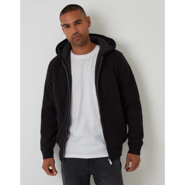 Threadbare Threadbare Men Padded Knitted Jacket With Puffer Lining in Black Size: Small Black S Male 7625915185685