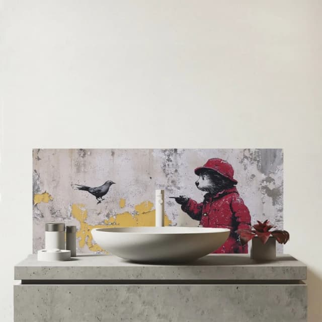 Warren Reed - Designer Banksy Inspired Bear Glass Bathroom Splashback Multicolor Unisex