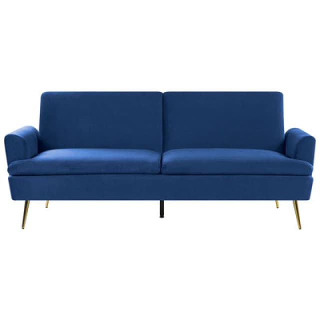 Beliani Sofa Bed 3 Seater Vettre Velvet Navy Blue