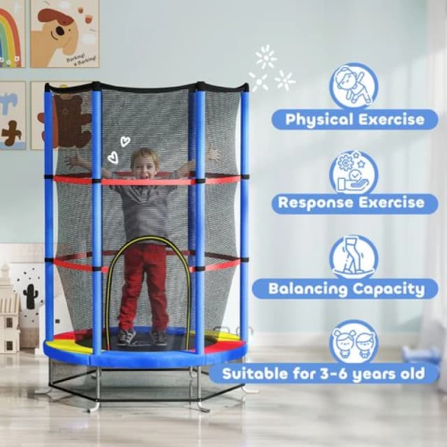 HOMCOM HOMCOM Kids Trampoline Mini Bouncer w/ Enclosure Net for 3-6 Years
