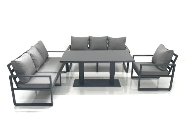 Fimous Outdoor Garden Furniture Set Aluminium Lounge Sofa Adjustable Rising Lifting Dining Table Sets Dark Grey Dark Grey Unisex