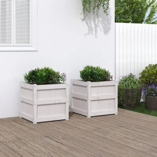 vidaXL Garden Planters 2 pc White Solid Wood Pine, White 837417