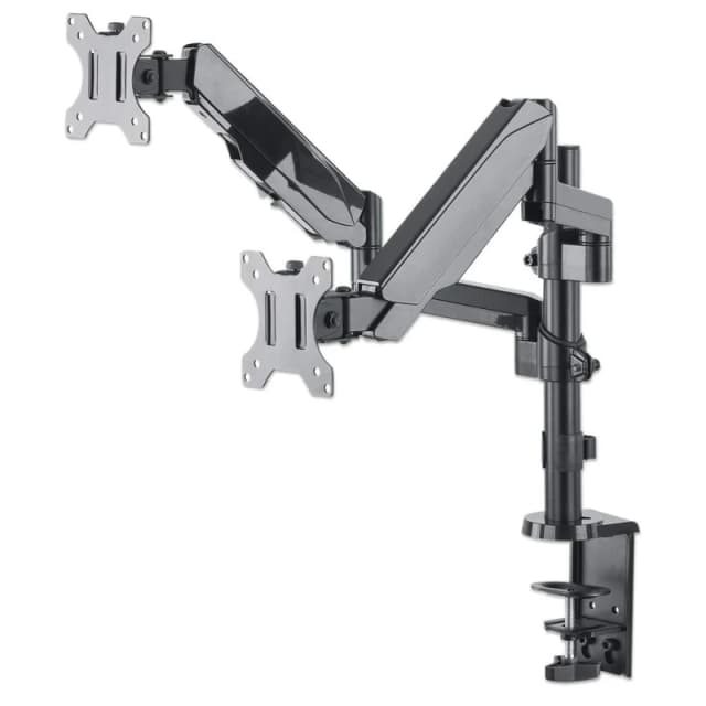 Manhattan Manhattan Dual Desk Mount for TV & Monitors (Full Motion Gas Spring), For screens 10" to 27", Clamp or Grommet Assembly, VESA compatability: