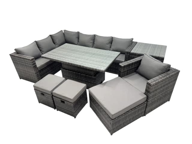 Fimous 10-seater Corner Sofa Set Rattan Garden Furniture Dining Set in Dark Grey Dark Grey Unisex