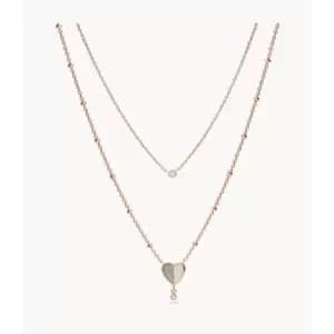 Fossil Womens Sutton Flutter Hearts Rose Gold-Tone Stainless Steel Multi-Strand Necklace - Rose Gold