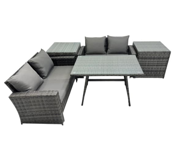 Fimous 4 Seater Outdoor Dining Table Double Seat Sofa 2 Side Table Set in Dark Grey Dark Grey Unisex