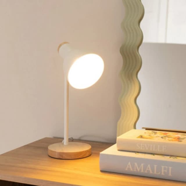 ValueLights Woody Metal Dome Shade Wooden Base Desk Task Table Lamp White