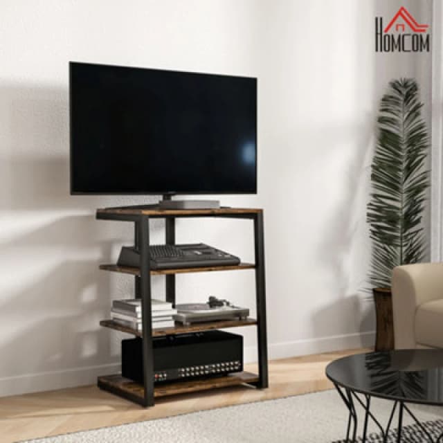 HOMCOM HiFi Rack Stand w/ 4-Tier Record Player Stand, Rustic Brown, Brown 83B-021V80RB