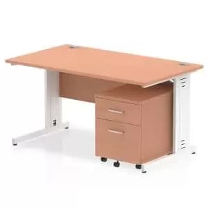 Impulse 1400 x 800mm Straight Office Desk Beech Top White Cable