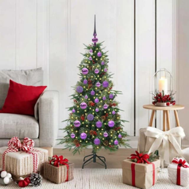 vidaXL Artificial Hinged Christmas Tree with Lilac Balls Green 120cm PE and PVC, Green 3397399