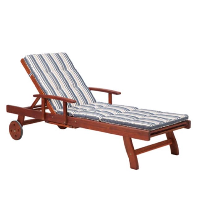 Beliani Sun Lounger With Cushion Toscana Reclining Acacia Wood Dark Blue