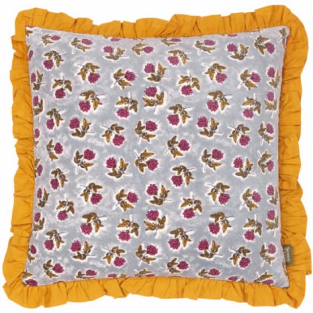 Paoletti Paoletti Kemble Floral Cotton Frilled Polyester Filled Cushion in Mustard Size: 45cm x 45cm Mustard 45cm x 45cm Unisex 5025532864864