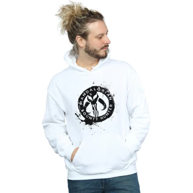 Star Wars Star Wars Men The Mandalorian Bounty Hunter Splatter Skull Hoodie in White Size: Small White S Male 5059400114249