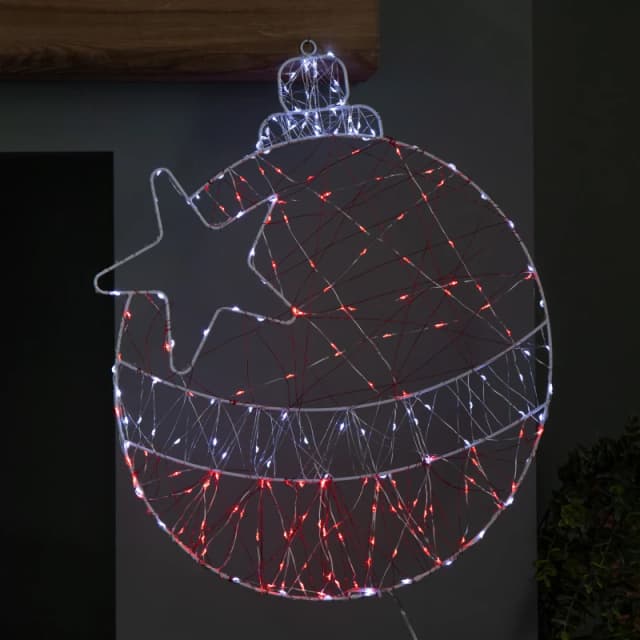52cm x 42cm Light up Christmas Ball Dewdrop Silhouette with Twinkling Red and White LEDs
