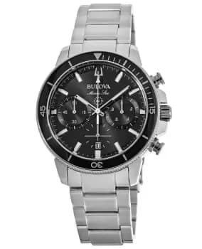 Bulova Marine Star Black Chronograph Dial Stainless Steel Mens Watch 96B272 96B272