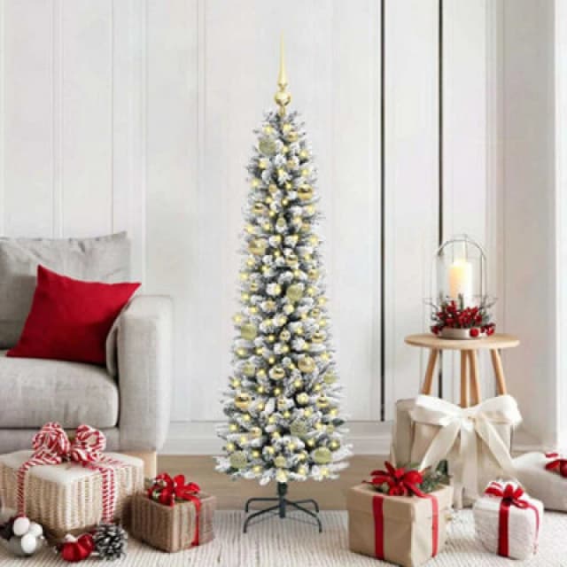 vidaXL Artificial Christmas Tree with 150 LEDs, Gold Balls Green and white 150 cm, Green 3396097