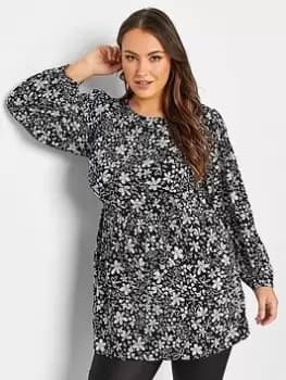 Yours Balloon Sleeve Top Black White, Black, Size 20, Women