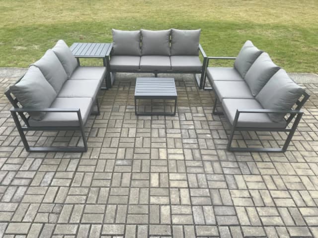 Fimous Aluminium 9 Seater Outdoor Garden Furniture Set Patio Lounge Sofa with Square Coffee Table Side Table Conservatory Set Dark Grey Dark Grey Unis