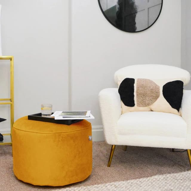 rucomfy Beanbags rucomfy Velvet Pouffe - Indoor Bean Bag Footstool in Mustard Mustard Unisex