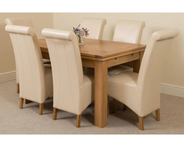 Thats Furniture Richmond 140-220cm Oak Extending Dining Table + 6 Montana Leather Chairs in Cream Cream Unisex