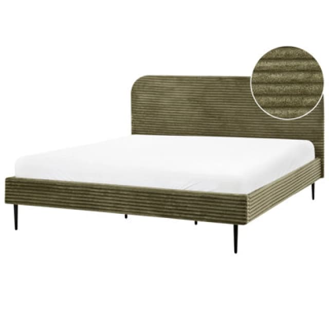 Beliani Bed Corduroy Flayat 180 X 200 Cm (Eu Super King) Green