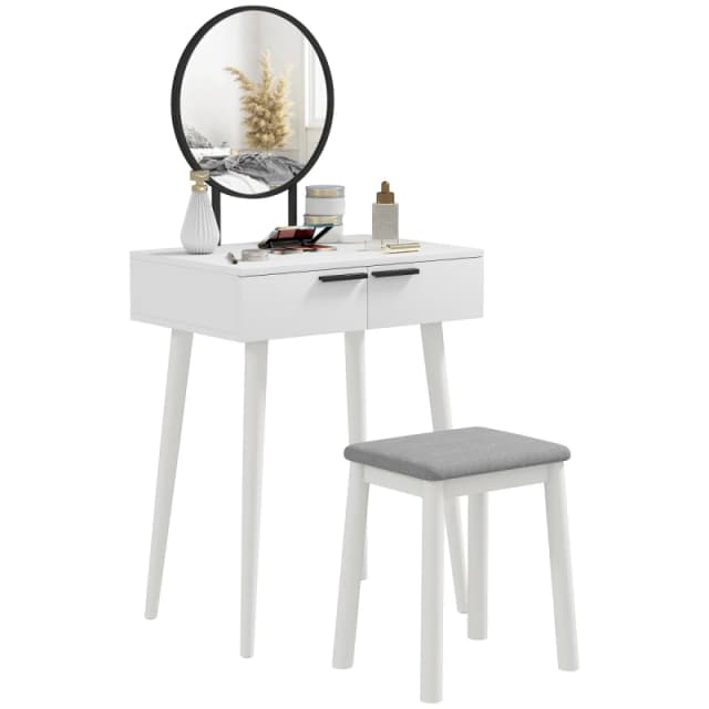 HOMCOM HOMCOM Dressing Table Vanity Set Make Up Desk with Mirror & Stool White White One Size Unisex 5063603041929