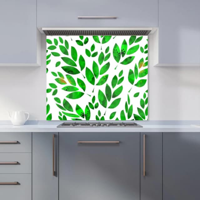 Warren Reed - Designer Watercolor Abstract Leaves Kitchen Splashback in Green Size: 600mm x 750mm Green Unisex 600mm x 750mm