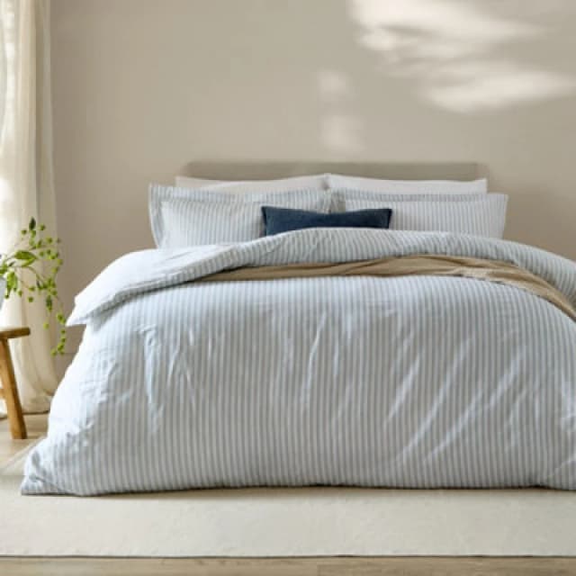 Yard Hebden Striped Cotton Duvet Cover Set, Mineral Blue, King