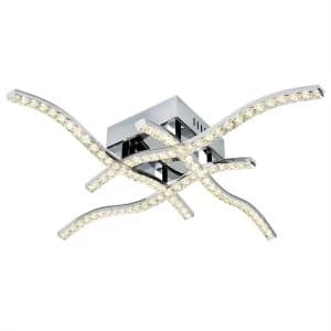 Integrated LED Flush Multi Arm Ceiling Light Chrome, Crystal Glass
