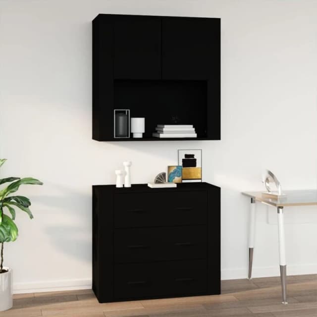 Vidaxl Wall Cabinet Living Room Furniture Wall-mounted Display Side Hanging Top Cabinet Home Organiser Sideboard Black Engineered Wood, Black 816585