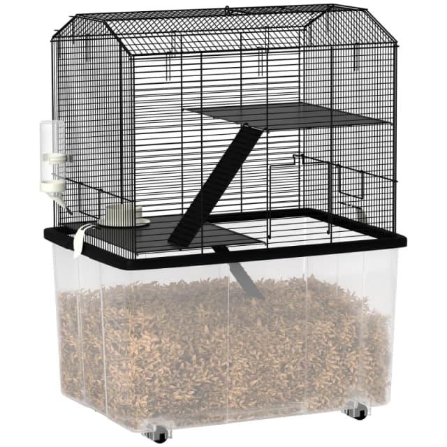 PawHut Hamster Cage - Three-Tier Gerbil Cage w/ Deep Bottom - Ramp - Food Dish TJ Hughes 5063603002265