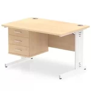 Impulse 1200 Rectangle White Cable Managed Leg Desk MAPLE 1 x 3 Drawer