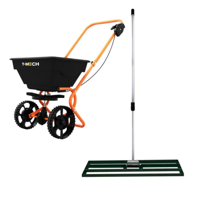 T-mech Rotary Spreader Gritter Fertiliser & Lawn Leveller 100cm Levelling Rake Green Green