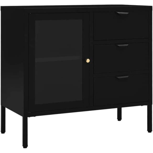 VIDAXL Sideboard Black 75x35x70cm Steel and Tempered Glass Vidaxl 8720286564387