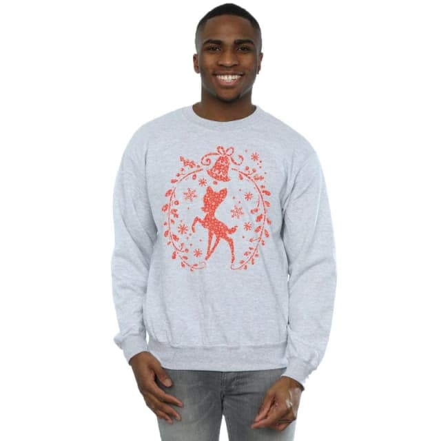Disney Men Bambi Christmas Wreath Sweatshirt in Grey Size: Small Grey S Male 5057245992572