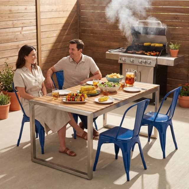 FWStyle Bistro Set Of 4 Blue Gloss Metal Chairs (H) 84 (W) 45.5 (D) 51cm Blue Unisex