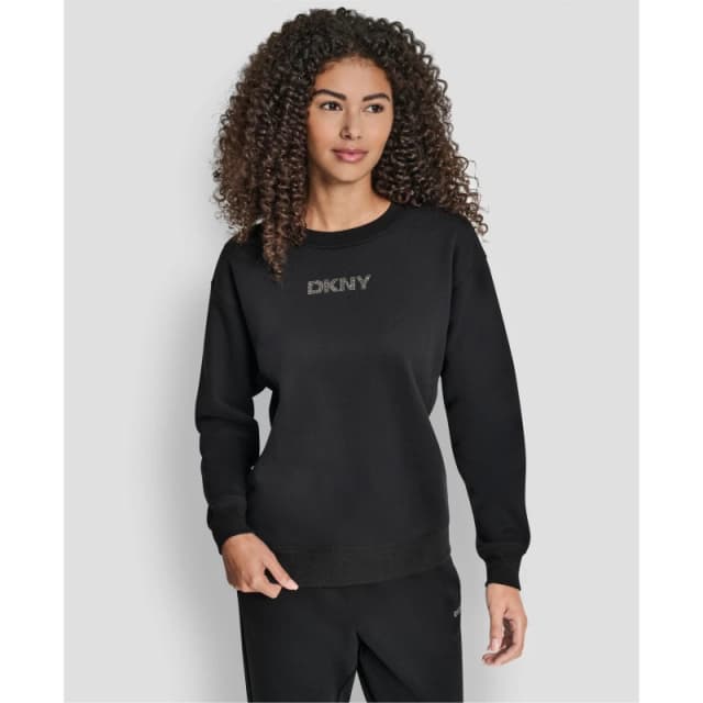 DKNY Womens Cotton Logo Crew Sweatshirt Black female 8 (XS)