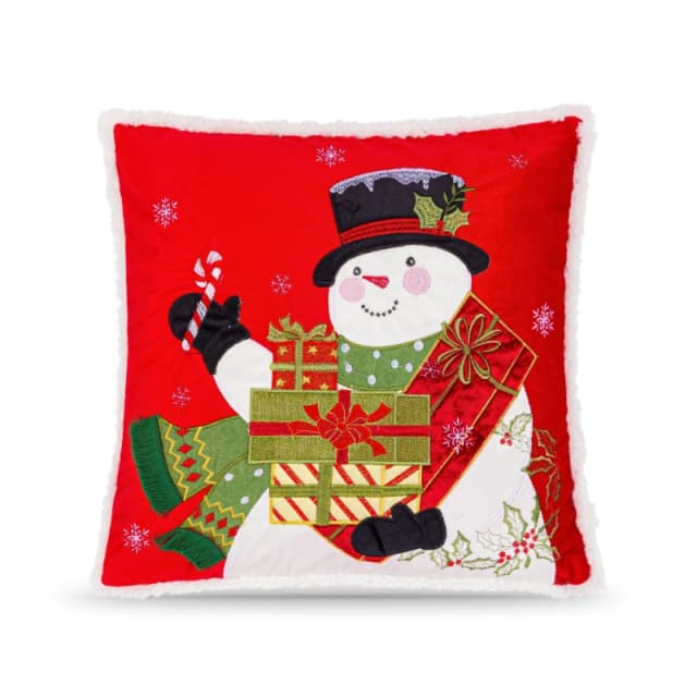 Luxury Living Christmas Snowman Cushion With Gifts And Candy Cane