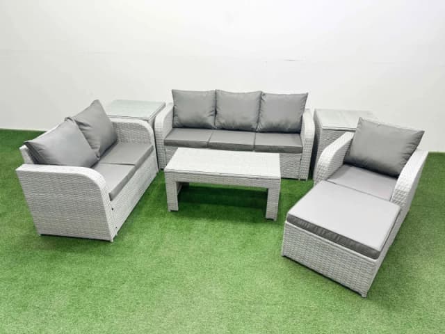 FIMOUS Fimous - Patio pe Wicker 7 Seater Outdoor Rattan Furniture Sofa Sets with Oblong Coffee Table Reclining Chair Loveseat Sofa 3 Seater Sofa Big 4