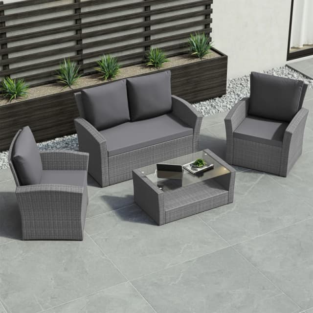 Lassic Garden Vida Mylor 4 Seater Rattan Set + Cover Grey unisex One Size