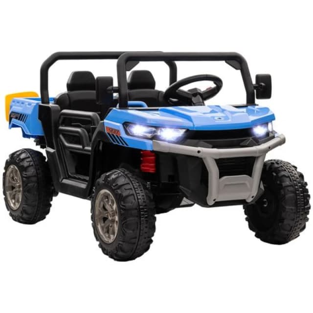 HOMCOM 12V Two-Seater Kids Electric Ride-On Car w/ Electric Bucket - Green - Blue TJ Hughes 5056725554958