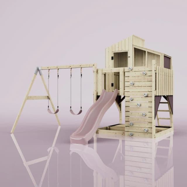 OutdoorToys PolarPlay Kids Climbing Tower & Playhouse Swing Geir Rose in Beige Beige Unisex