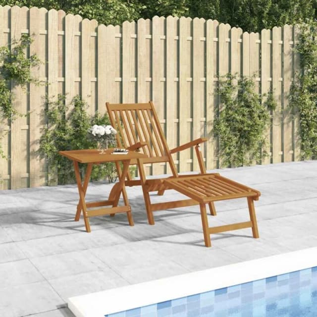 vidaXL Outdoor Deck Chair with Footrest and Table Solid Wood Acacia, Brown 3120439