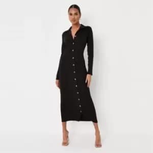 Missguided Tall Ribbed Midaxi Shirt Dress - Black