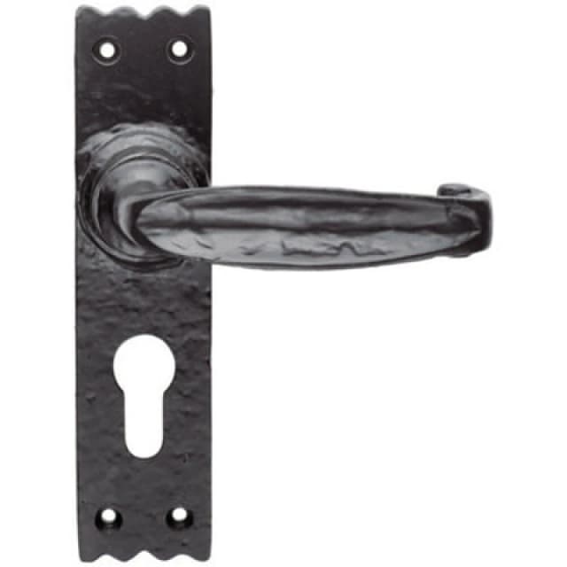 Loops PAIR Creased Style Lever on Slim Euro Lock Backplate 156 x 38mm Black Antique Black