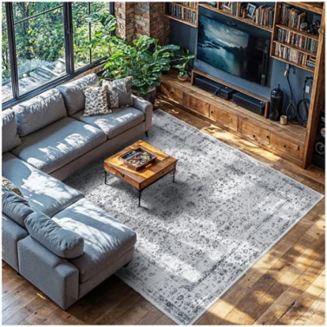 Tectake Washable Rug Aliya - Different Sizes, Oriental Pattern, Non-Slip Underside, Non-Allergenic Short Pile 240 X 340 Cm - Grey