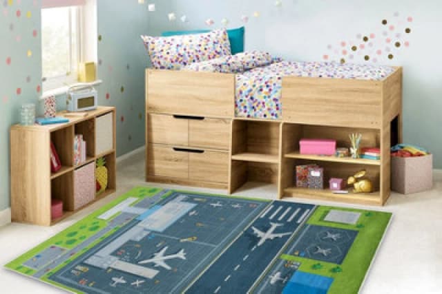 RugsX Bambino 46990 Washing Carpet Airport, Airplanes For Children Anti Slip - Green / G 80X150 Cm