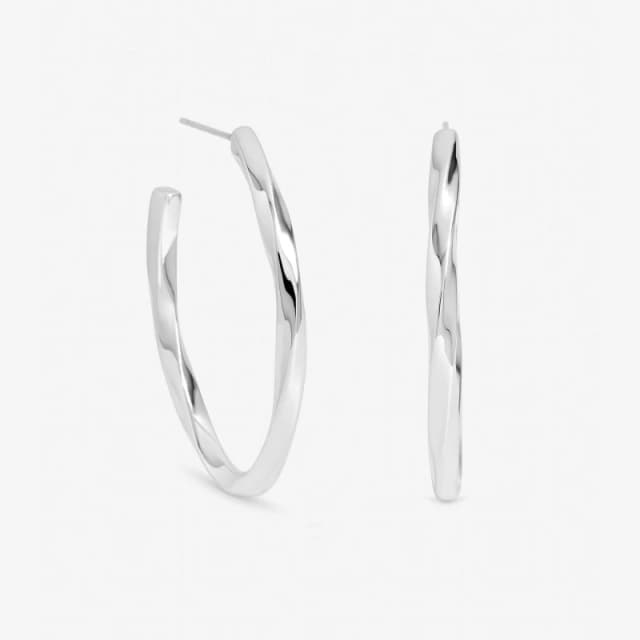 Inicio Womens Sterling Silver Plated Large Polished Oval Twist Hoops - Gift Pouch Silver Female One Size