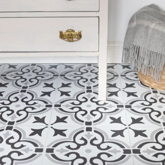 D-C-Fix Stencil Motif Grey Self Adhesive Vinyl Floor Tiles Pack Of 22 (2Sqm)